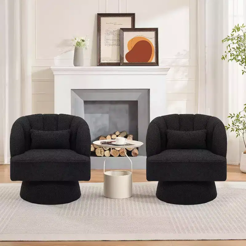 Acekool 360 Swivel Barrel Chair - Plush Teddy Velvet Lounge Chair