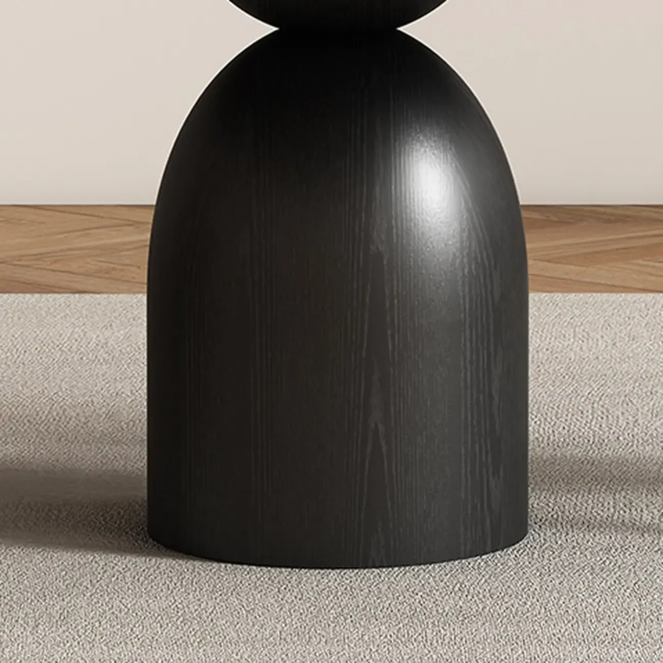 Simple Black Wood Round Stone Dining Table