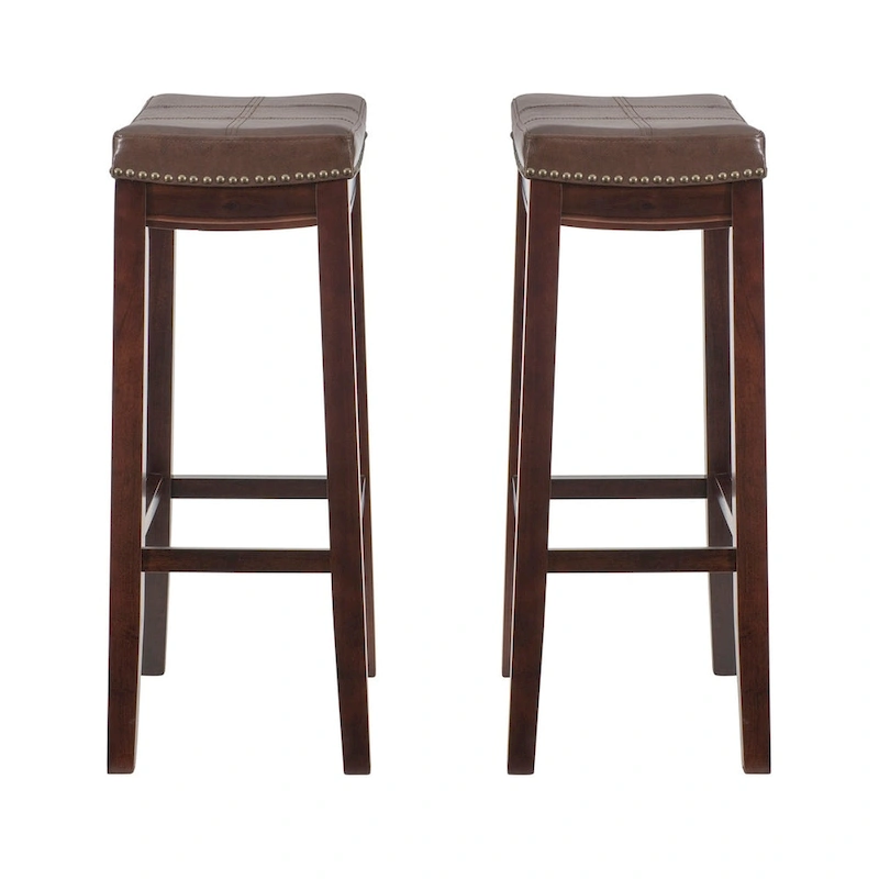 Linon Willamette Backless Barstool with Faux Leather Seat (Set of 2)