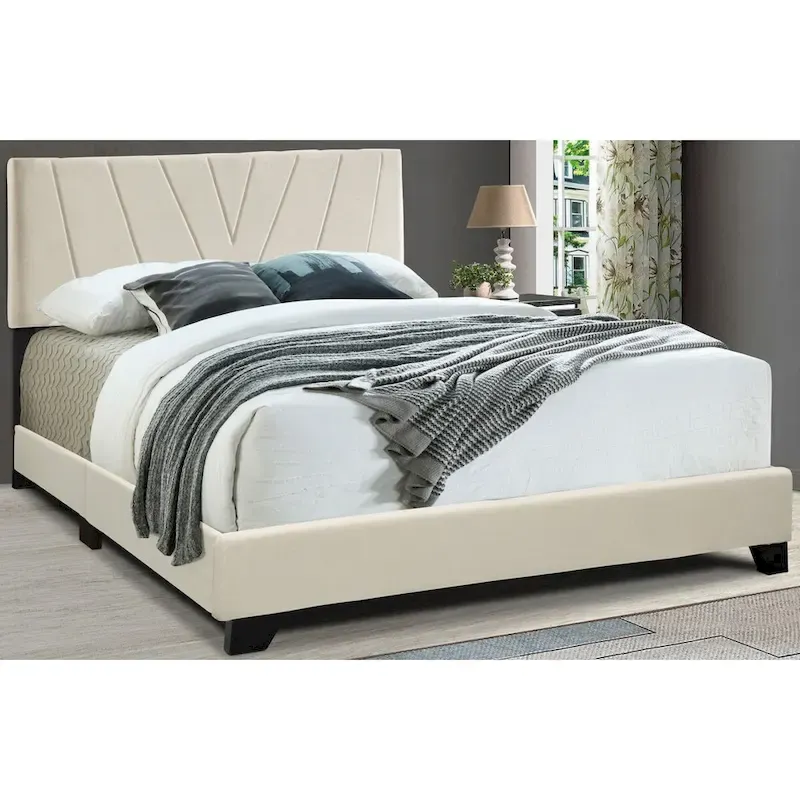Upholstered Cream Velvet Bed Frame – Queen & King