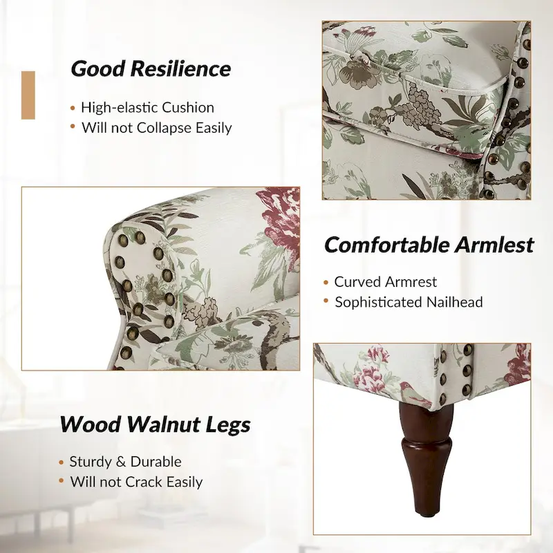 Nyctelius Traditional Polyester Accent Arm Chair with Pattern and Nailhead Trim Set of 2 by HULALA HOME