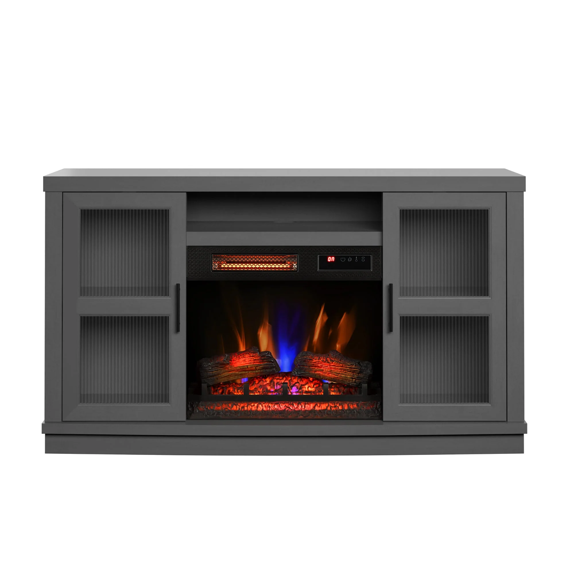 duraflame? Reeded Glass Door Electric Fireplace TV Stand Media Console