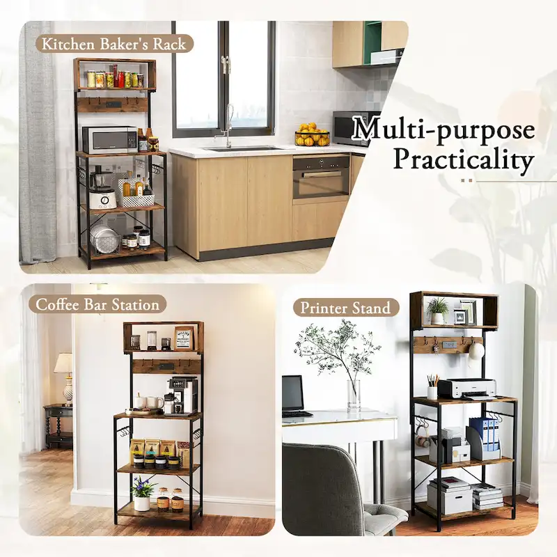 Costway Kitchen Bakers Rack 5-Tier Coffee Bar Station with Power - See Details