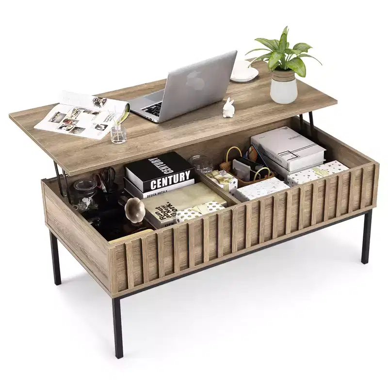 Teak Brown Lift Top Coffee Table with Hidden Storage, 43