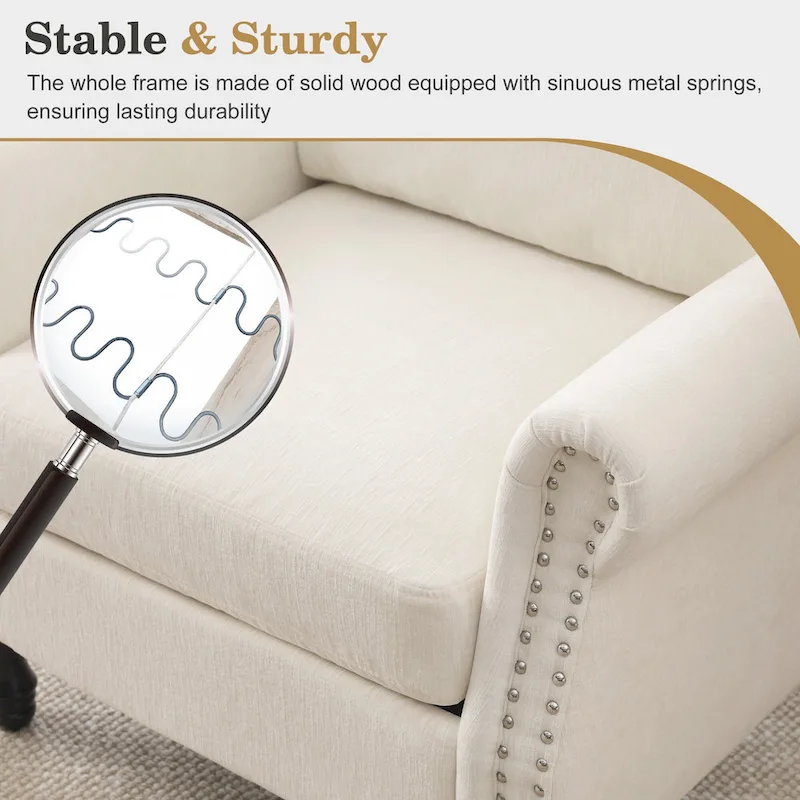 Modern Upholstered Armchair Nailhead Trim Accent Chair with Wood Legs