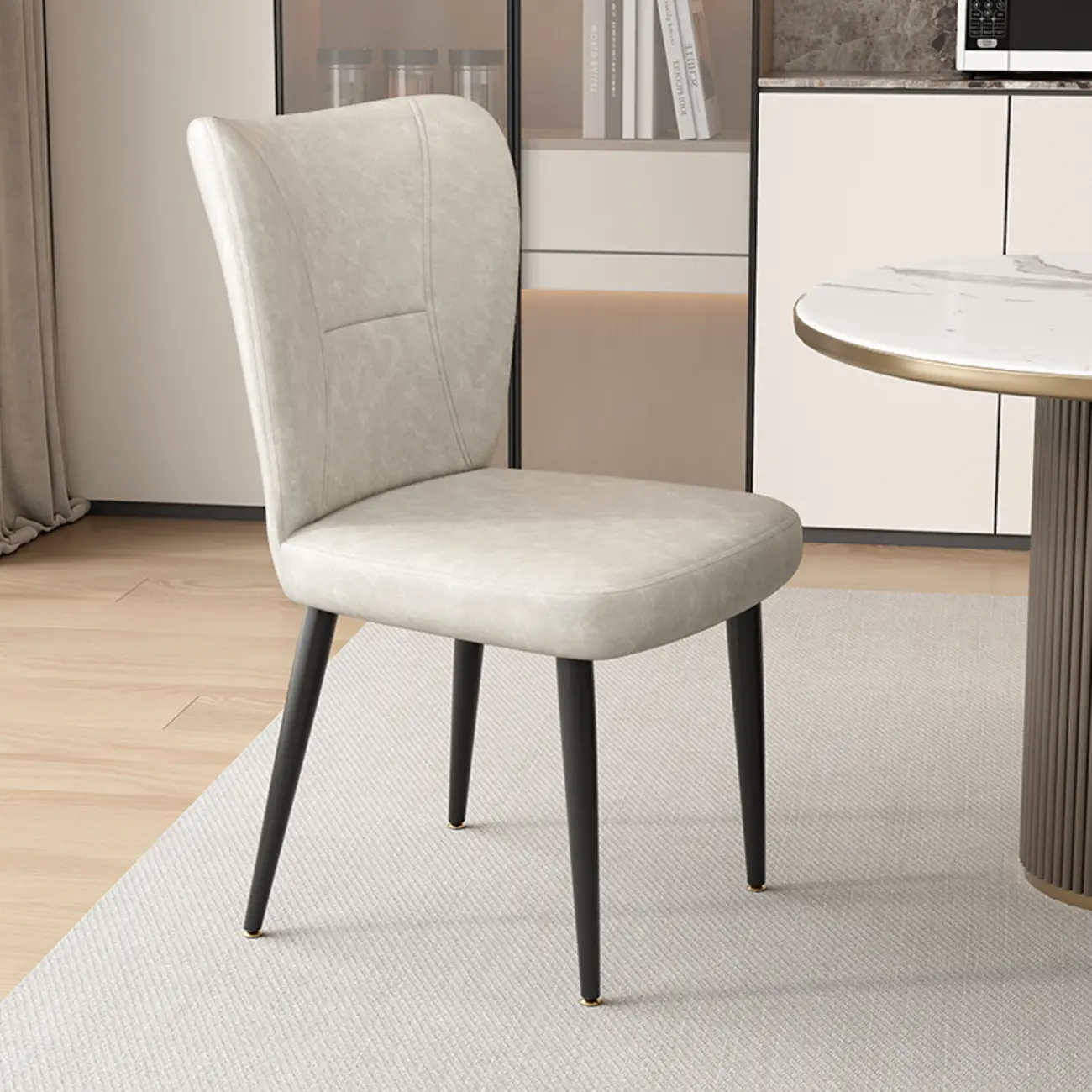 Minimalist High Back Cow Leather Armless Dining Chairs