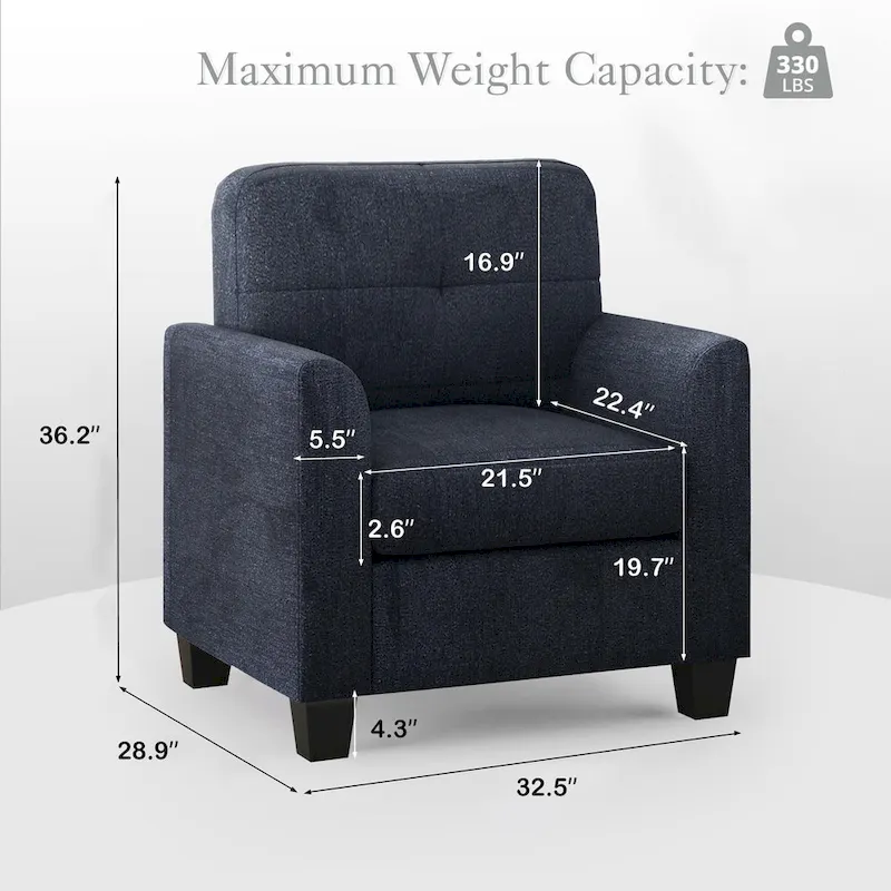 Mid-Century Upholstered Accent Chair Single Sofa with Armrest - 32.5Lx28.9Wx36.2H