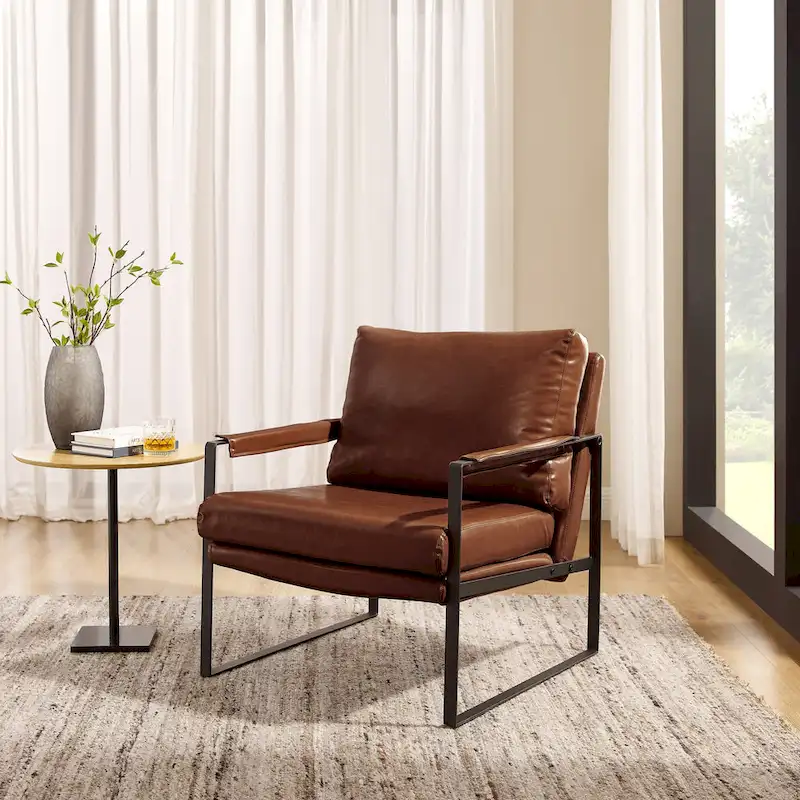 Art Leon Modern PU Leather Upholstered Arm Chair with Steel Frame