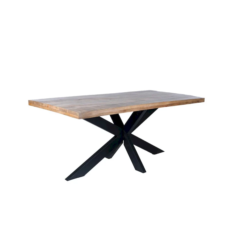 63-Inch Rectangle Dining Table with Mango Wood Top and Metal Spider Leg Base