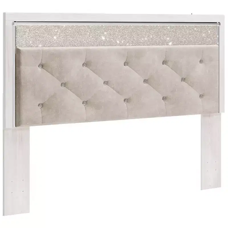 King/California King Altyra Upholstered Panel Headboard White: Chrome Accents, LED Lighting