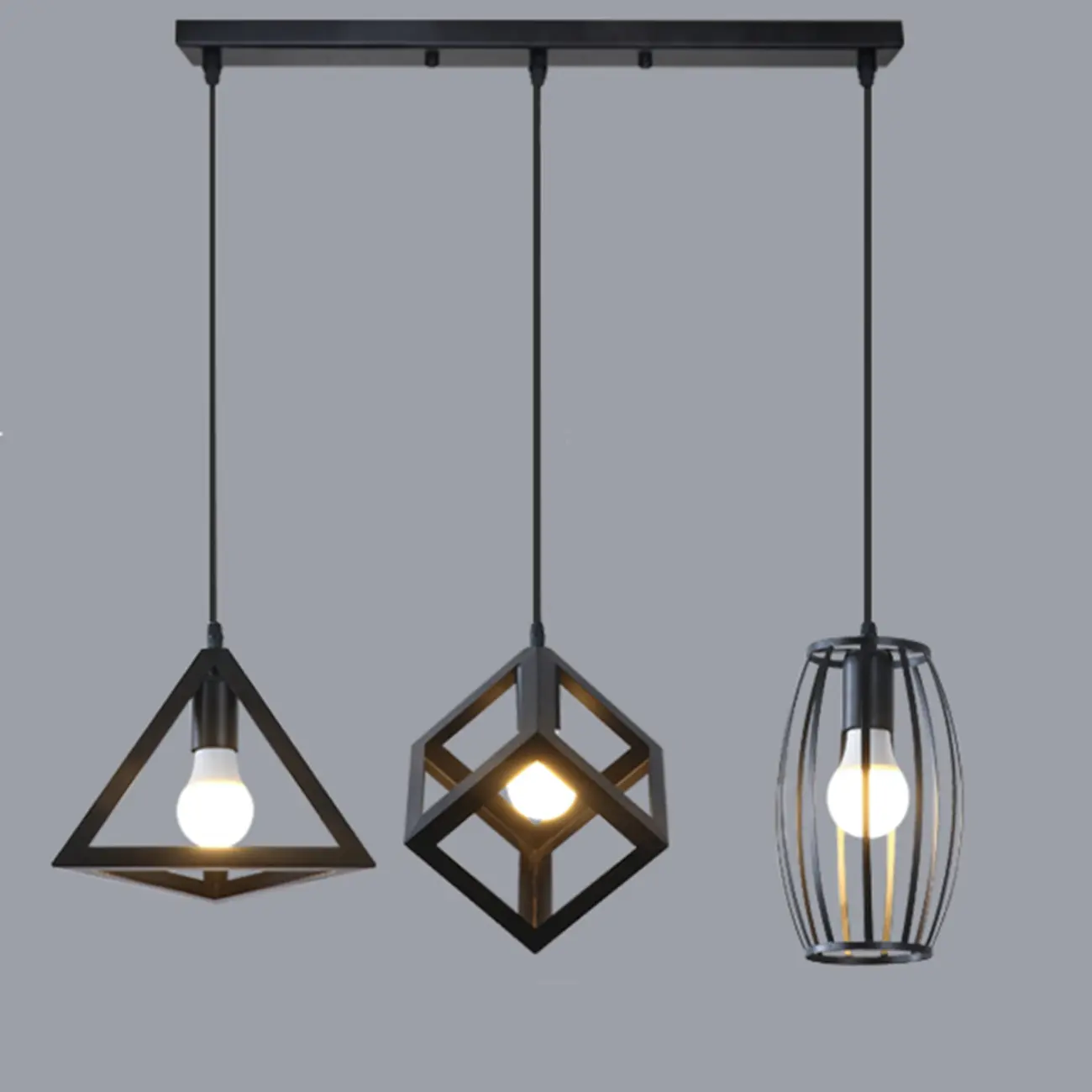 Industrial Black Metal Geometric Island Pendant Light