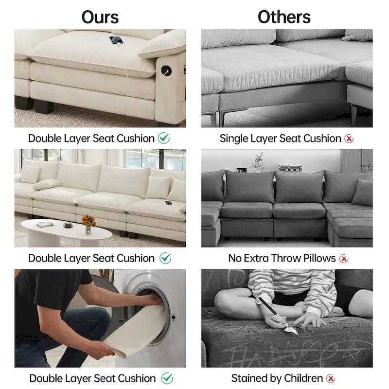 144 Modular Compression Sofa Set Convertible Sectional Sleeper Couch with 2 Ottomans