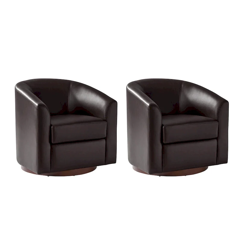 Haley Modern Swivel Barrel Faux Leather Chair with Solid Wood Base Set of 2 by HULALA HOME