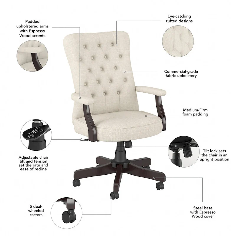 High Back Tufted Office Chair with Arms by