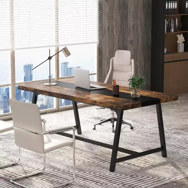 Okak Modern Large Executive Desk Office Computer Desk with Thick Metal Frame,Spacious Business Conference Table for Office,Studio