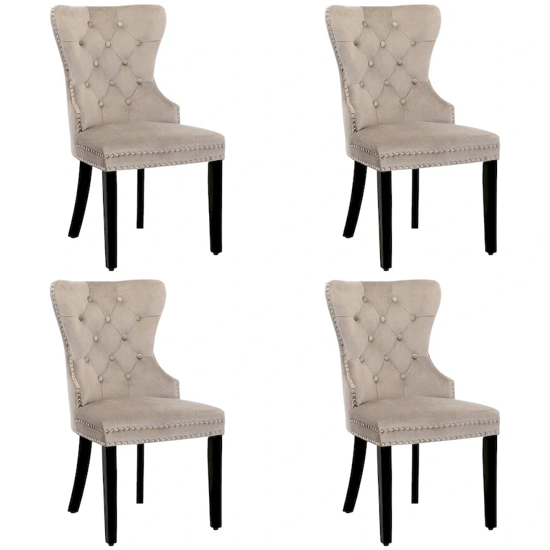 Grandview Tufted Wingback Dining Chair (Set of 4) with Nailhead and Ring Pulls