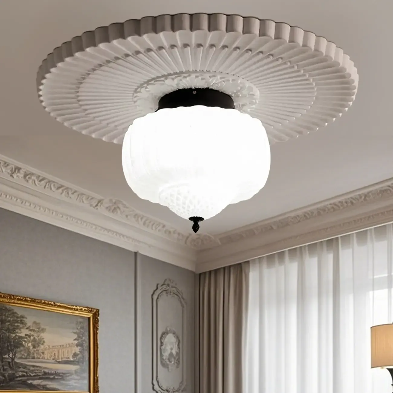 Mini Modern Round Drum Glass Semi Flush Ceiling Light