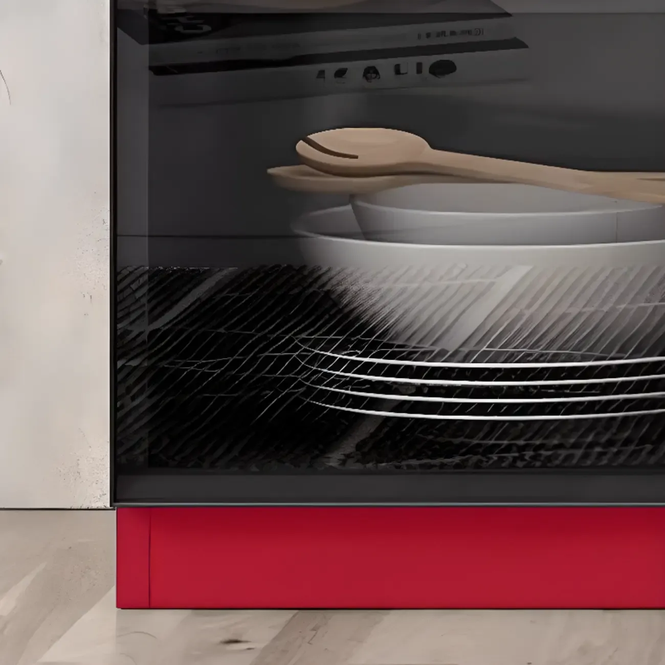 Large 3 Shelves Glass Wood Black Sideboard with LED Light