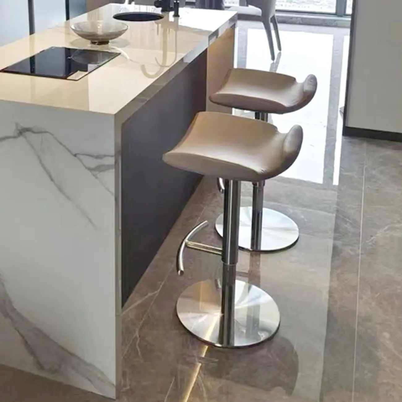 Modern Adjustable Faux Leather Swivel Bar Stools