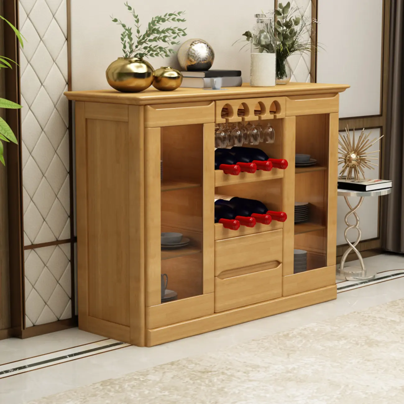 Classic Freestanding Wooden Wine Cabinet for Living Room