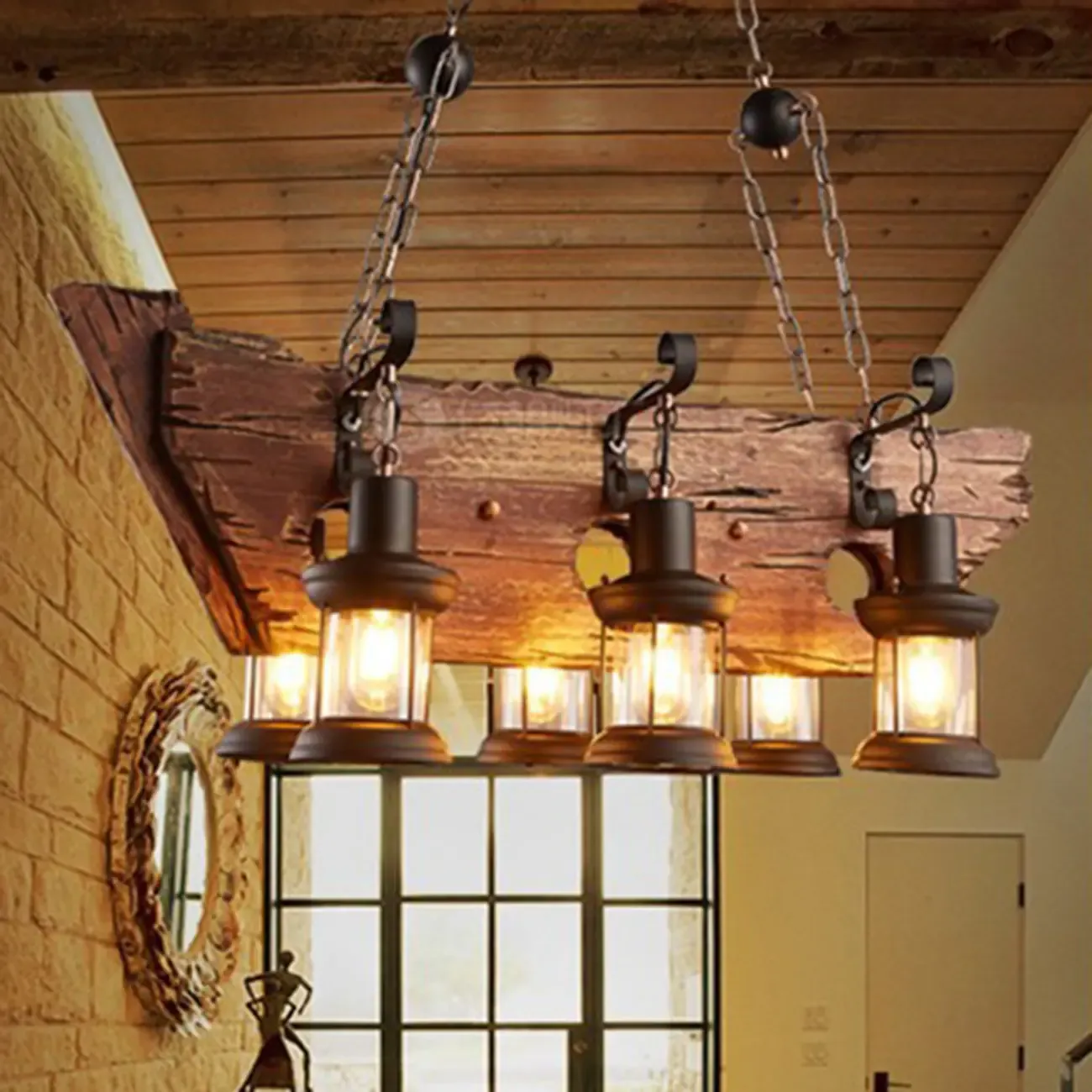 Industrial Island Light Brown Steampunk Cylindrical Pendant Light