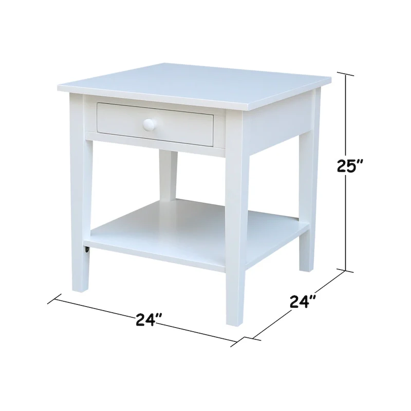 Square Solid Parawood End Table with Drawer & Shelf, 24