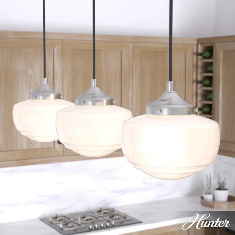 Hunter Saddle Creek 3-Light Linear Cluster Pendant - Kitchen Island, Dining Room - Modern Schoolhouse, Transitional