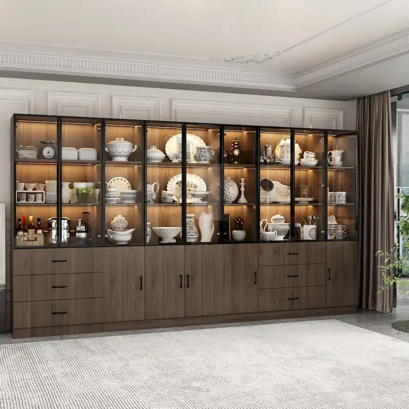 Modular Wood Grain Aluminum Alloy Cabinet with LED Lighting