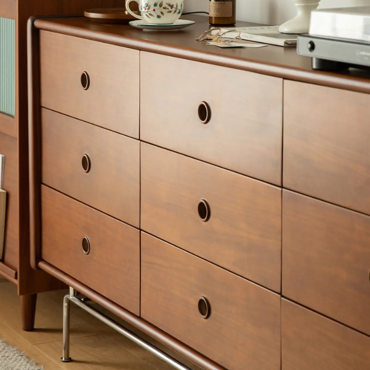 Trendy Lumber Cocoa Chest with 9 Drawers and Metal Base