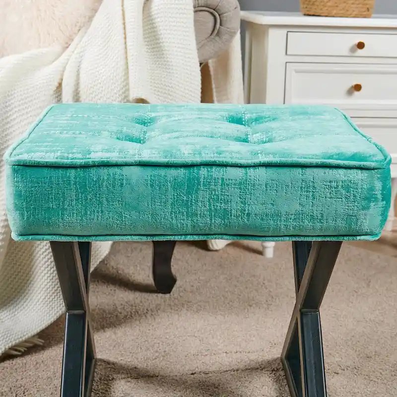 Textured Velvet Ottoman Vanity Stool 18X18X17