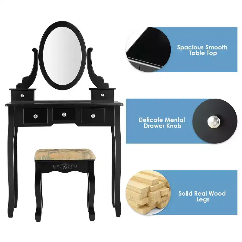 Costway Vanity Table Dressing Table 5 Make Up Table Stool