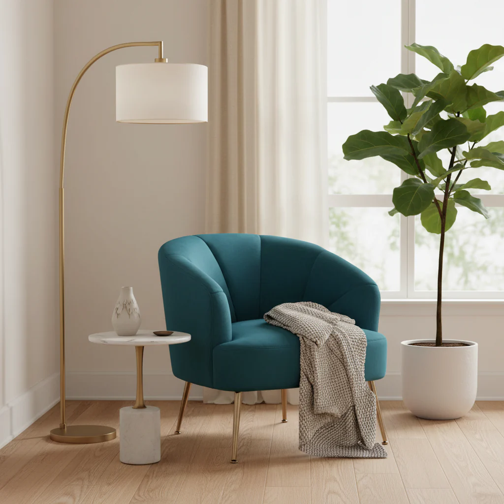 Tufted Velvet Accent Chair with Chrome Legs