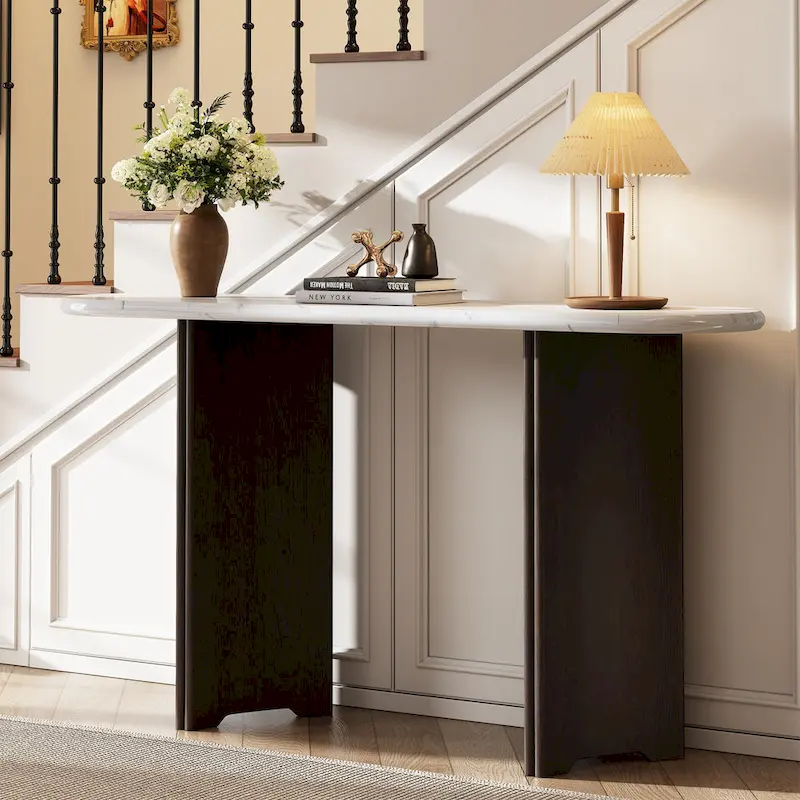 53.9 Console Table with Faux Marble Top & Wood Base