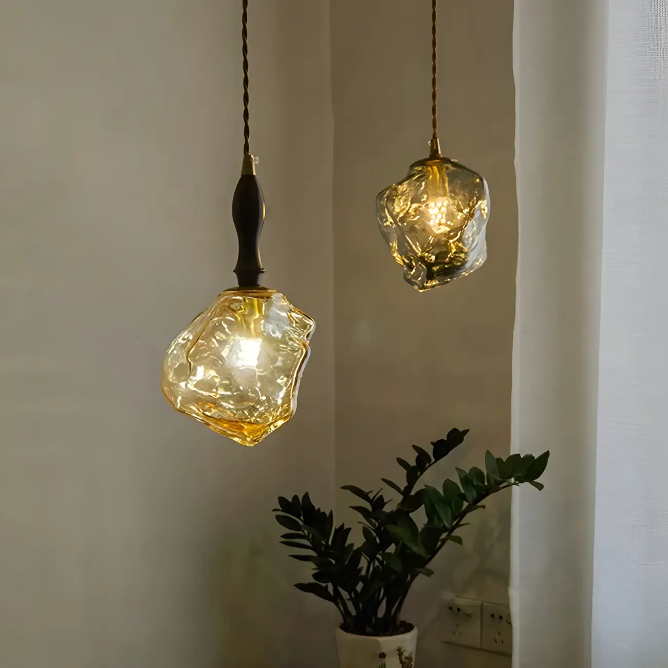 Modern Amber Irregular Crystal Pendant Light for Home Decor