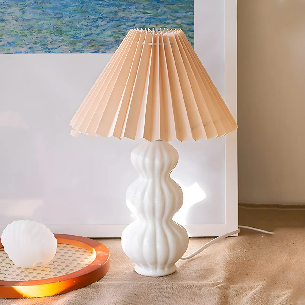 Nordic Pleated Shade Ceramic Table Lamp for Living Room