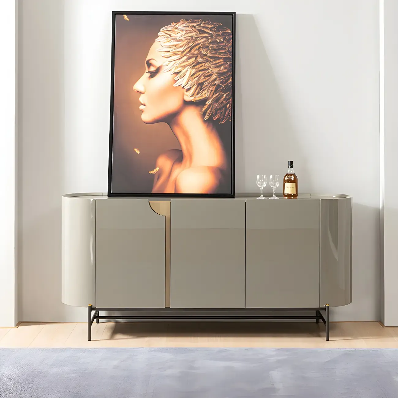 Minimalist Wooden Buffet Table with Storage in Grey