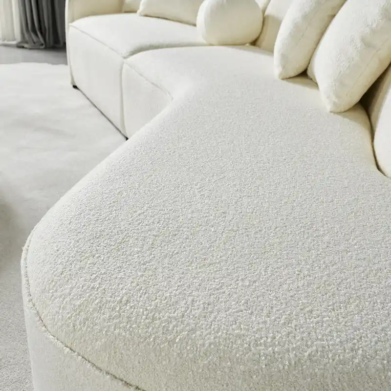 Gallar Japandi Style Luxury Modern Boucle Fabric Curved Sofa in White