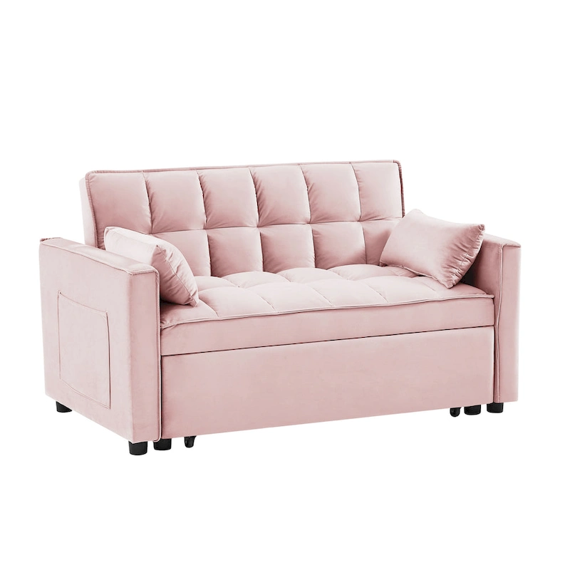 Modern Velvet Loveseat Futon Sofa Couch Pullout Bed,Small Love Seat