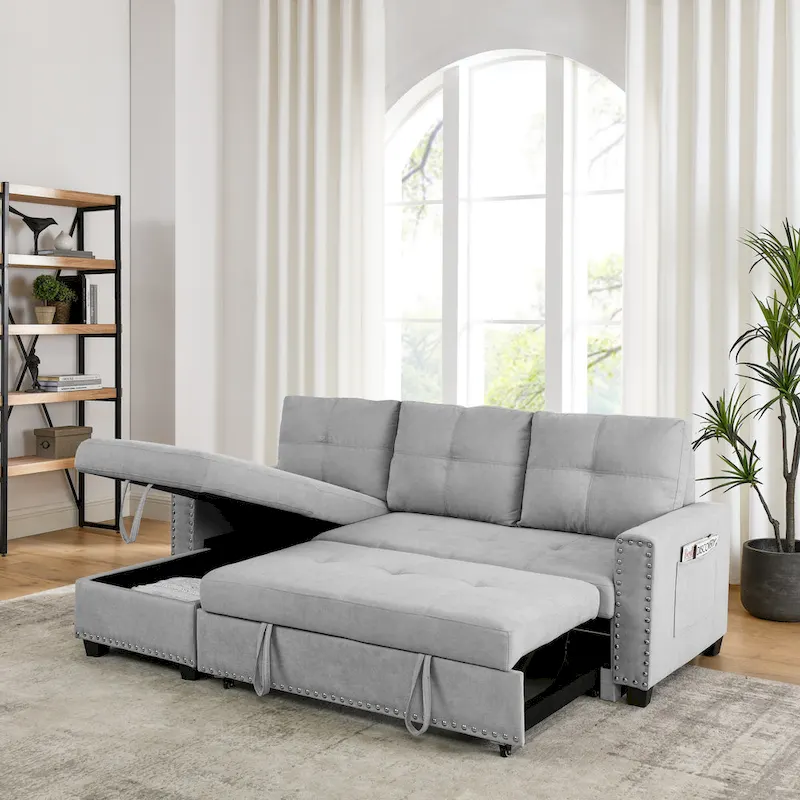 Classic and Cozy L-shape Pull-out Sleeper Sectional Sofa