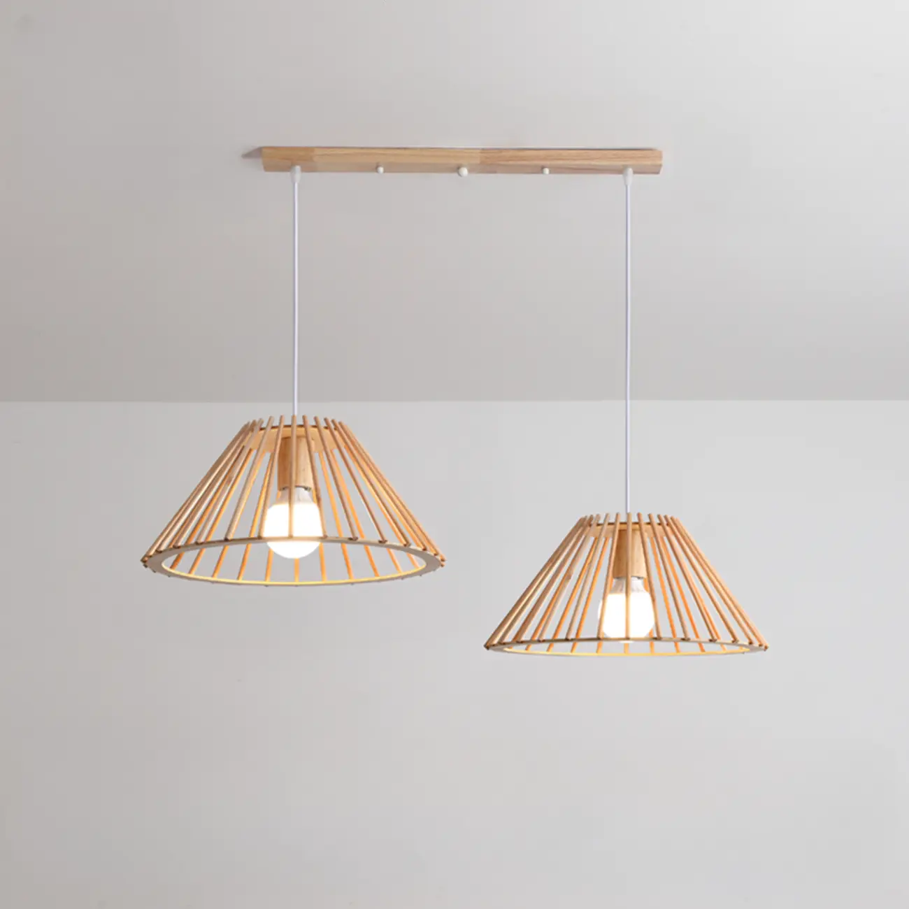 2-Light Modern Wood Island Pendant Light for Kitchen