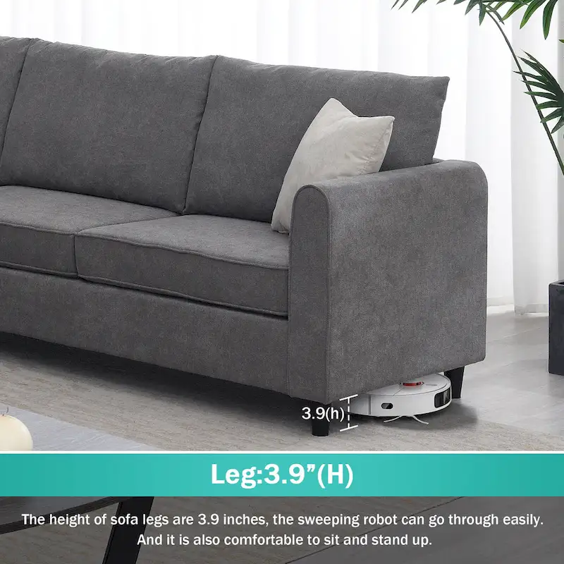Modern Upholstered L-Shaped Sectional Sofa Couch with 3 Pillows