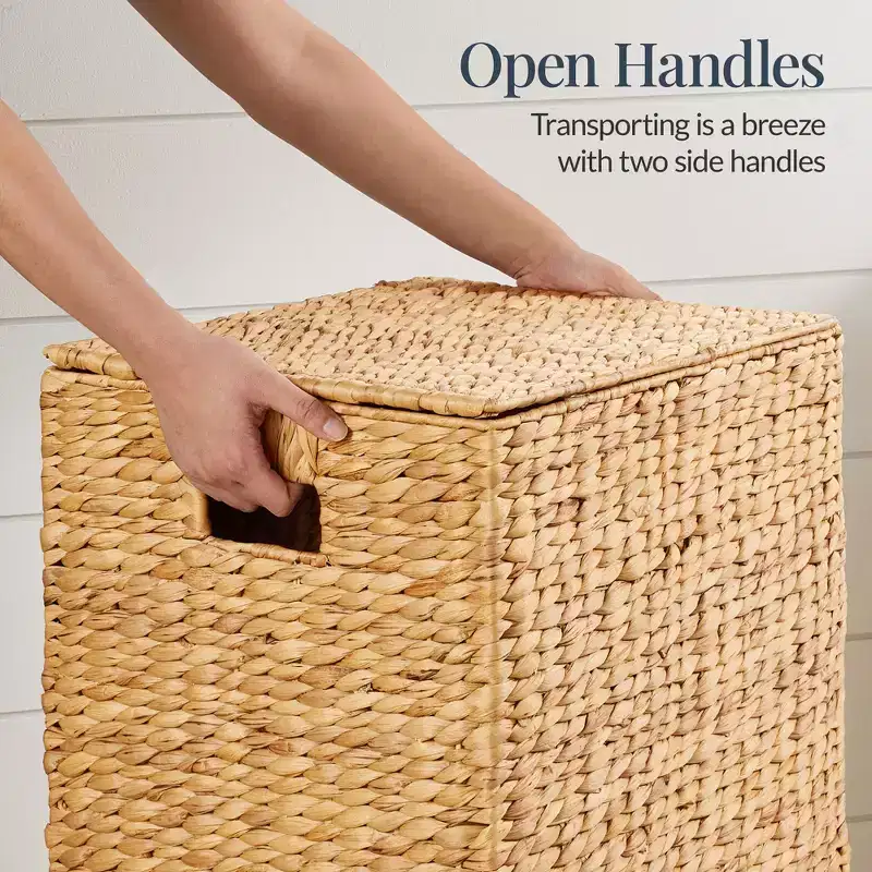 Water Hyacinth Laundry Hamper with Lid – Chestnut / Natural, 1-Person