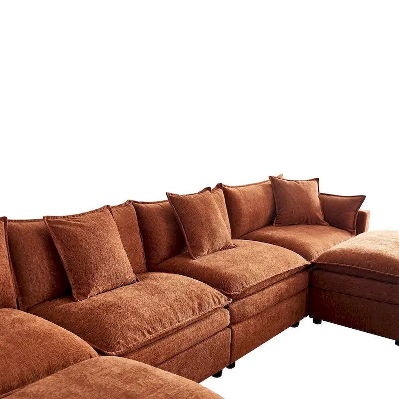 Spacious 142.52 U-Shaped Chenille Sectional Sofa with Double Cushions, Convertible Chaise and Ottomans