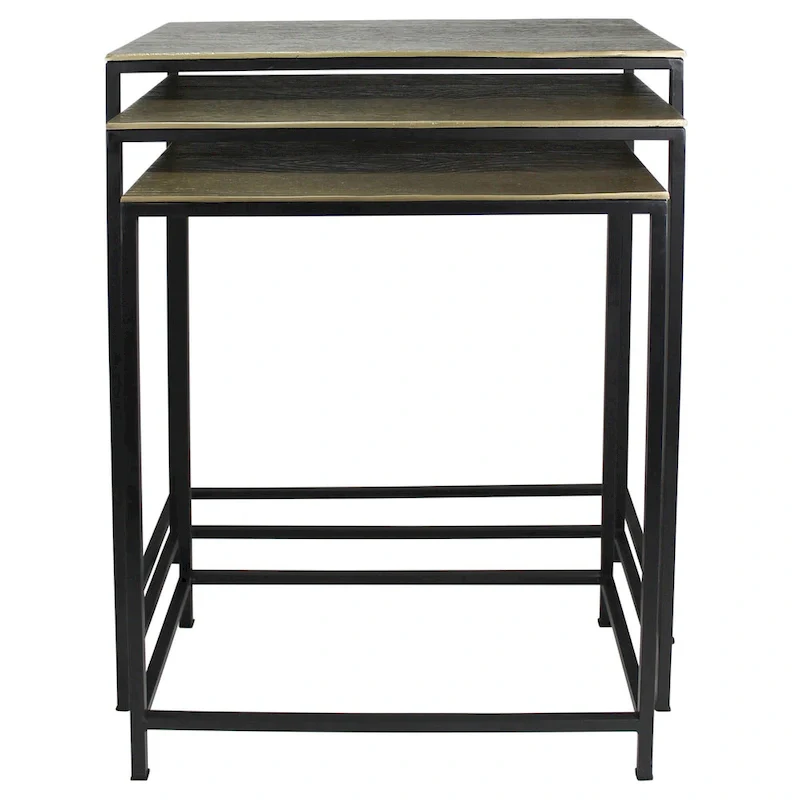 HomeRoots Set of Three Brass and Black Aluminum and Iron Frame Nested Tables - 11.5' X '26' X '21