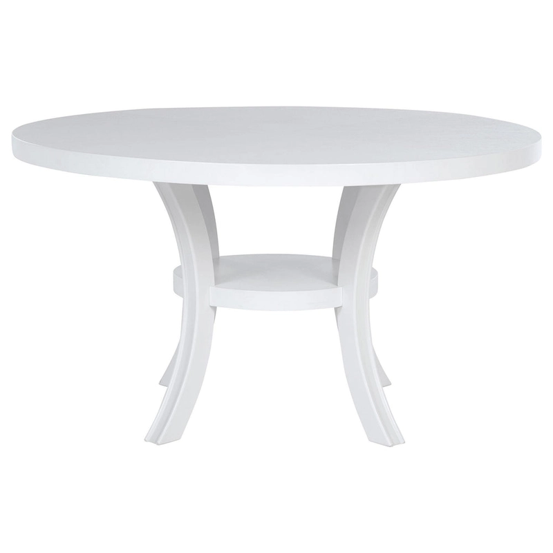 Judy Round Dining Table with Shelf and Flared Legs, White Wood 54 Inch