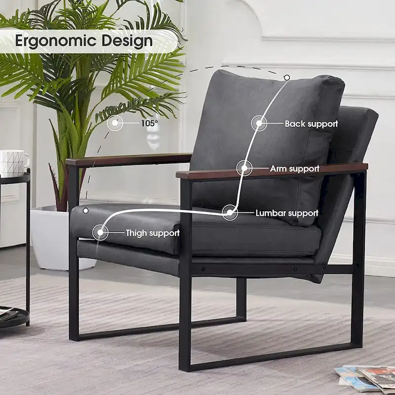 MCombo Modern Accent Chair with Upholstered Cushion, Faux Leather HQ304