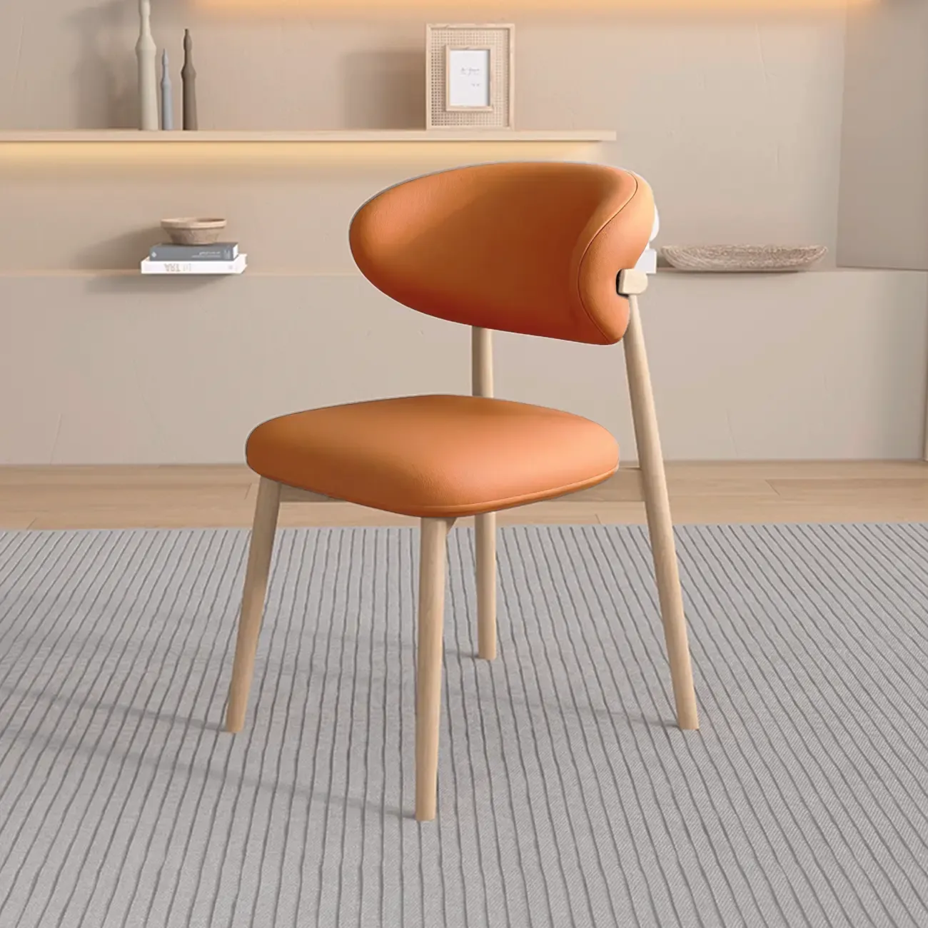 Modern Leather Wood Dining Chair Set of 2