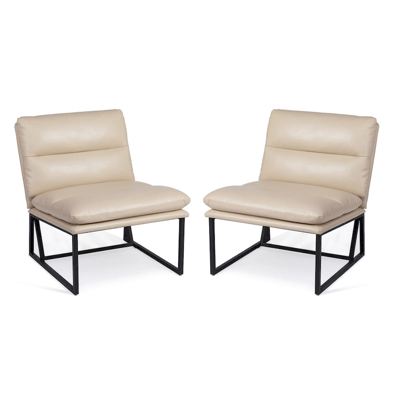 Glitzhome Set of 2 30.25H Modern Ergonomic PU Accent Armless Chair