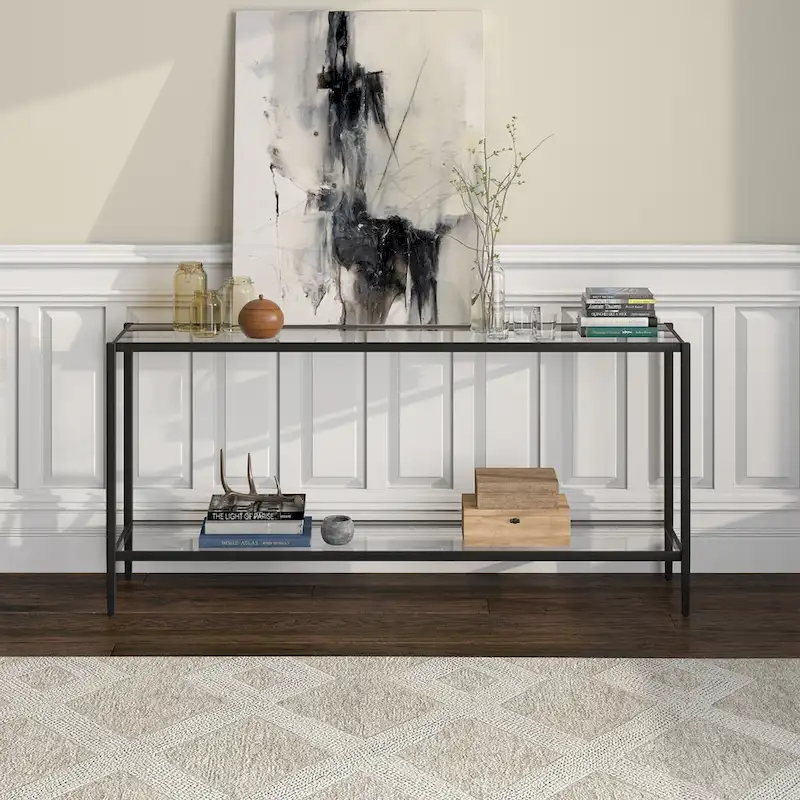 Hera 64 Wide Rectangular Console Table with Glass Shelf - 64 Wide