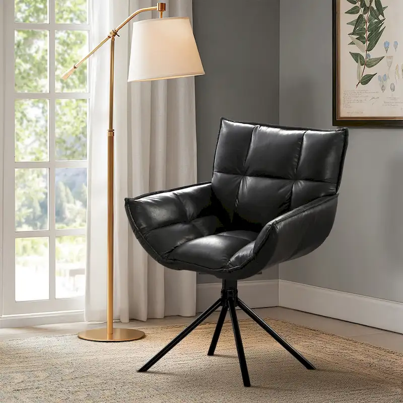 Faux Leather Upholstered Swivel Armchair Modern Home Office Chair